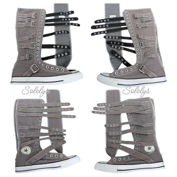 Converse 2012 XXHI 7 Multi Strap Grey Buckle Knee High Sneaker Boot M9 W11 RARE - Picture 10 of 15